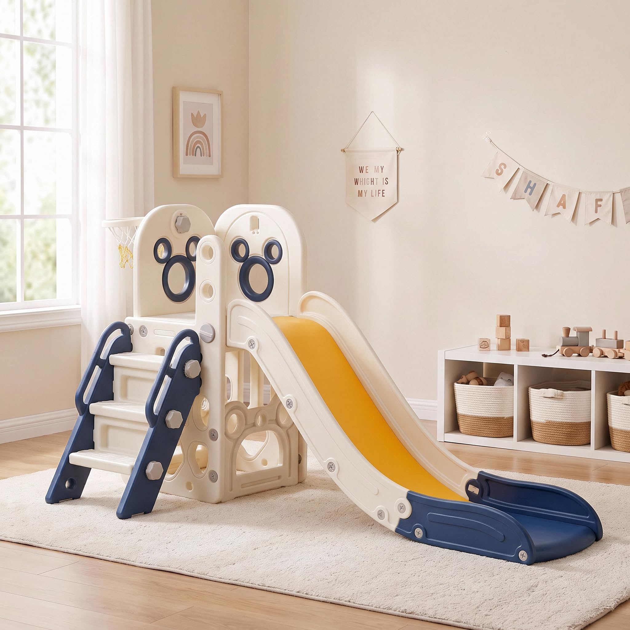 Kids Outdoor Basketball - 6 in 1 Toddler Slide Playset,