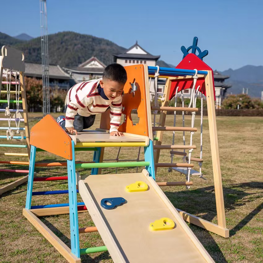 Large Solid Wood Climbing Fram - Kids Outdoor Wooden Climbing Frame recension och pris